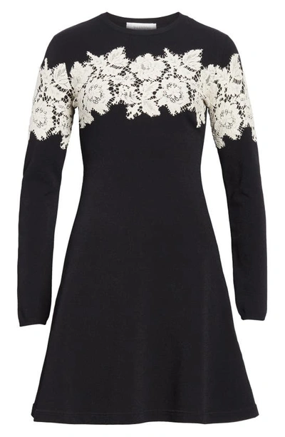 Shop Valentino Lace Stripe Knit Dress In Black/ Ivory