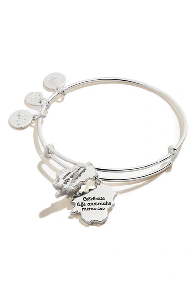 Shop Alex And Ani Delphinumium Sentimental Slider Expandable Wire Bangle Bracelet In Shiny Silver