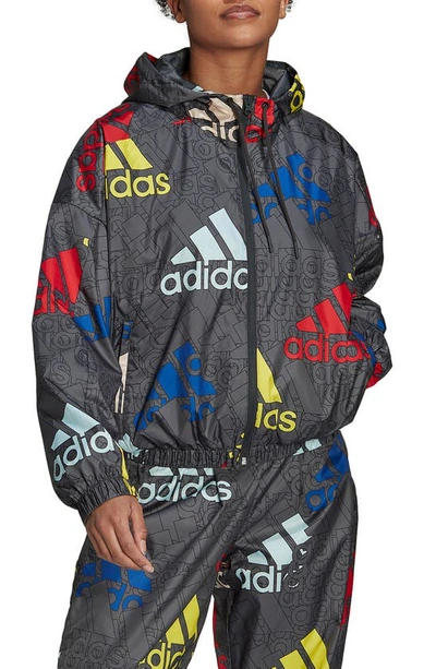 Shop Adidas Originals Badge Of Sport Windbreaker In Carbon/ Multicolor/ White