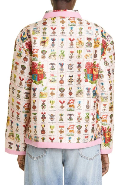 Shop Bode Tobacco Signet Quilted Silk Jacket In Pink Multi