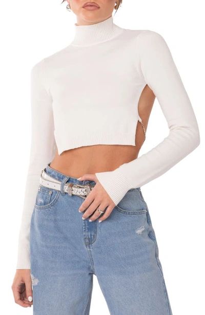 Shop Edikted Jenna Open Back Diamante Strap Crop Sweater In White