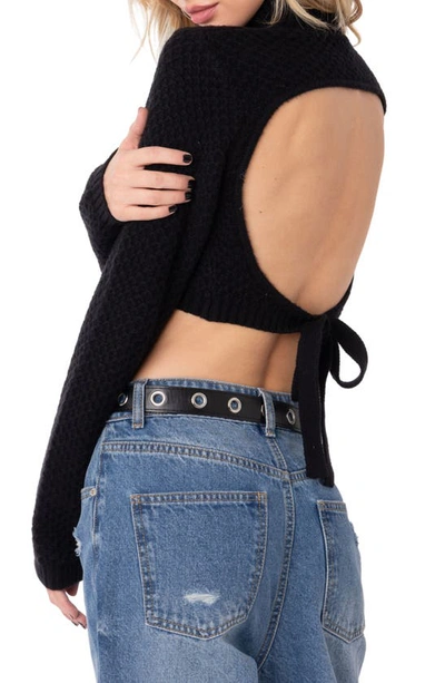 Shop Edikted Brynn Open Back Crop Sweater In Black
