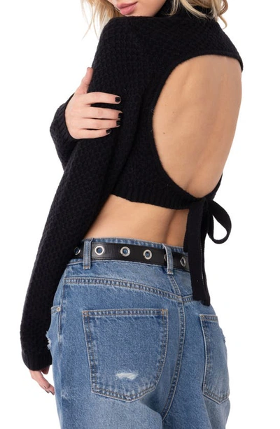 Edikted Brynn Open Back Crop Sweater In Black