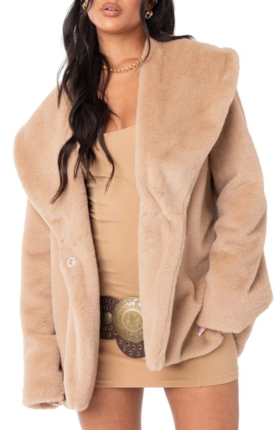 Shop Edikted Briar Faux Fur Jacket In Beige