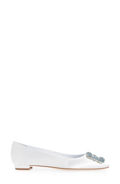 Manolo Blahnik Hangisi Crystal-embellished Leather Ballet Flats In Cream