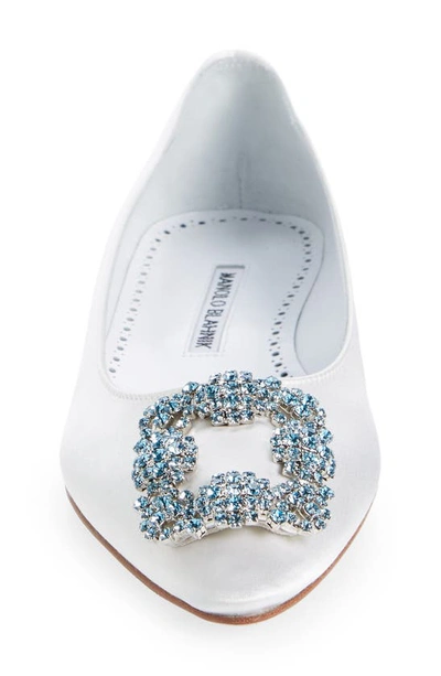 Manolo Blahnik Hangisi Crystal-embellished Leather Ballet Flats In Cream