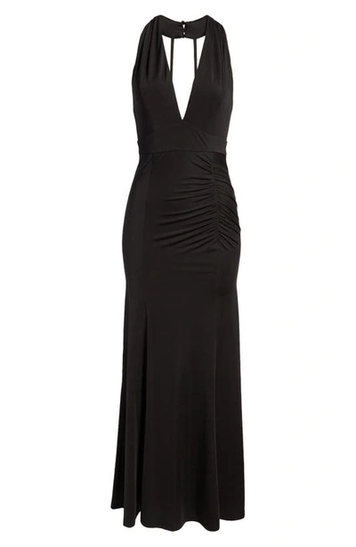 Shop Lulus Tenth Avenue Ruched Halter Neck Gown In Black