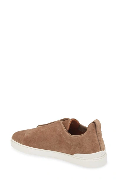 Zegna Man Cappuccino Suede Triple Stitch Slip Ons In Multi