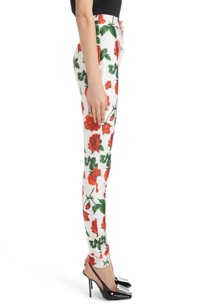 Shop Saint Laurent Rose Print Jersey Skinny Pants In Craie Rouge Vert