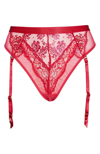 Shop Ann Summers Carmen Embroidered High Waist Suspender Thong In Red/ Burgundy
