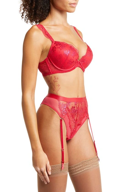 Shop Ann Summers Carmen Embroidered High Waist Suspender Thong In Red/ Burgundy