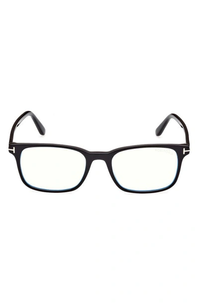 Shop Tom Ford 55mm Rectangular Blue Light Blocking Glasses In Shiny Black