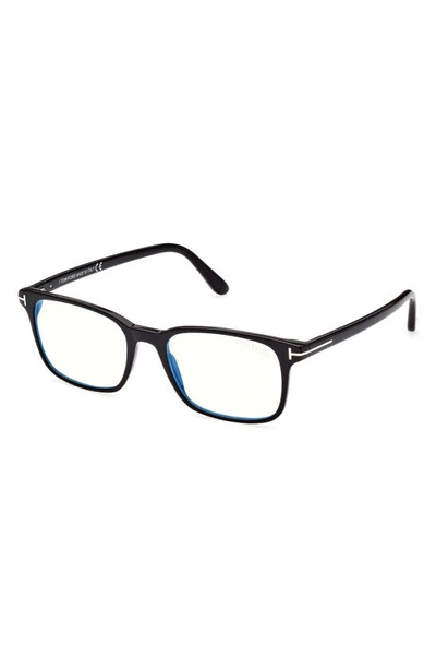 Shop Tom Ford 55mm Rectangular Blue Light Blocking Glasses In Shiny Black