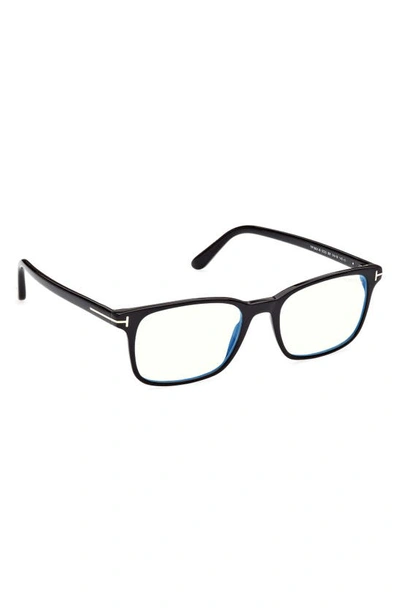 Shop Tom Ford 55mm Rectangular Blue Light Blocking Glasses In Shiny Black