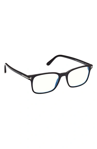 Tom Ford 53mm Square Blue Light Blocking Optical Glasses In Shiny Black