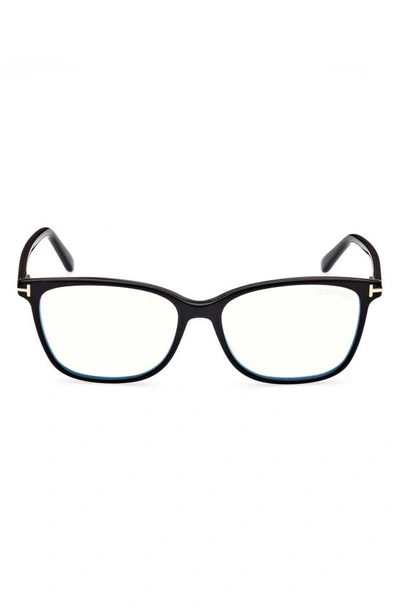 Shop Tom Ford 56mm Rectangular Blue Light Blocking Glasses In Shiny Black