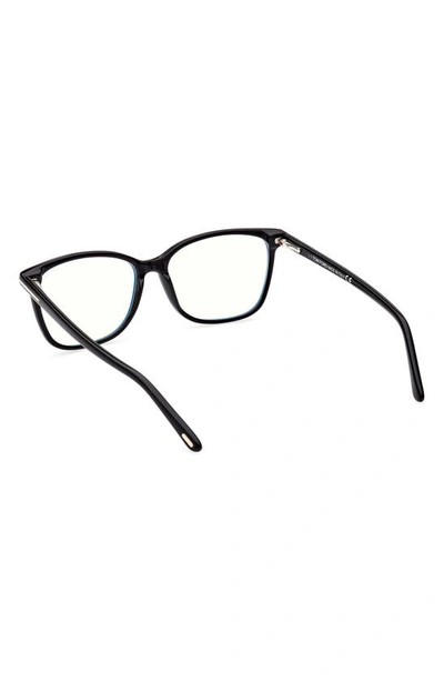 Tom Ford 56mm Rectangular Blue Light Blocking Glasses In Shiny Black