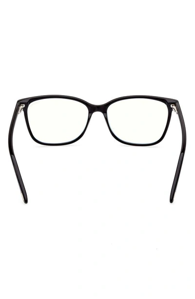 Tom Ford 56mm Rectangular Blue Light Blocking Glasses In Shiny Black