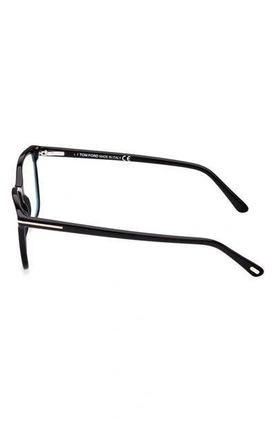 Tom Ford 56mm Rectangular Blue Light Blocking Glasses In Shiny Black