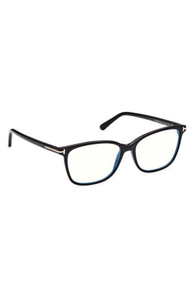 Shop Tom Ford 56mm Rectangular Blue Light Blocking Glasses In Shiny Black
