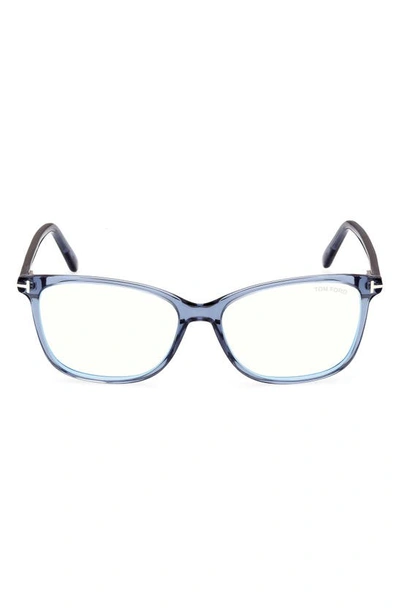 Shop Tom Ford 56mm Rectangular Blue Light Blocking Glasses In Shiny Blue