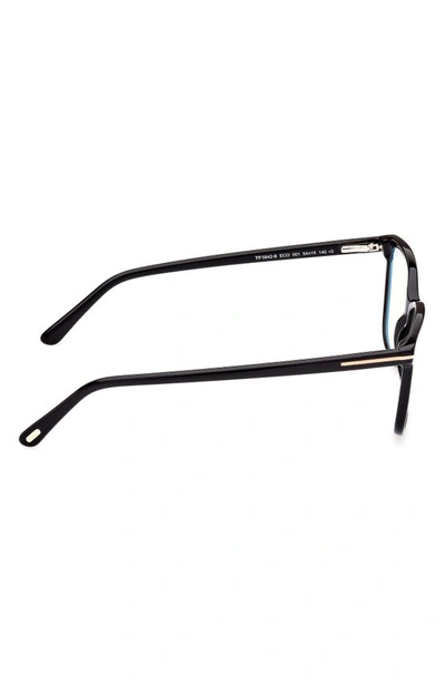 Tom Ford 56mm Rectangular Blue Light Blocking Glasses In Shiny Black