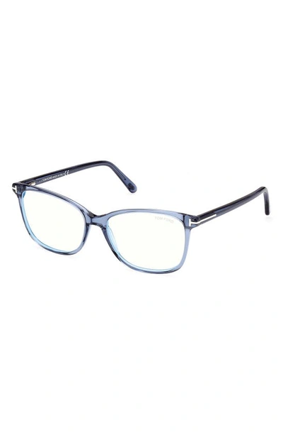 Shop Tom Ford 56mm Rectangular Blue Light Blocking Glasses In Shiny Blue