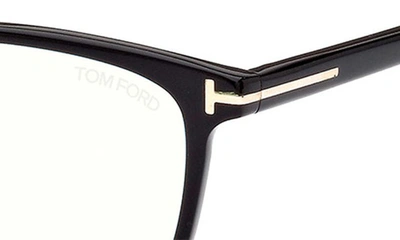 Tom Ford 56mm Rectangular Blue Light Blocking Glasses In Shiny Black