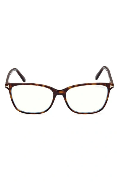 Shop Tom Ford 56mm Rectangular Blue Light Blocking Glasses In Dark Havana