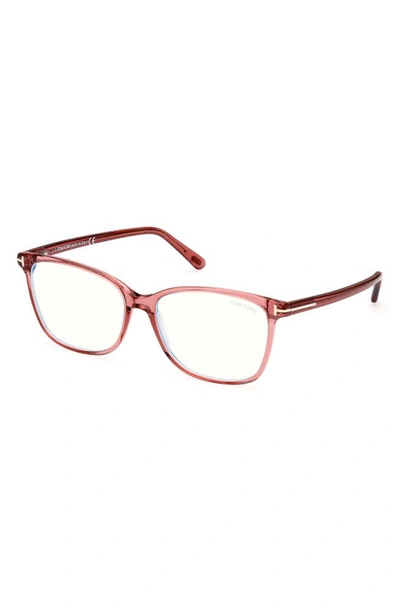 Tom Ford 56mm Rectangular Blue Light Blocking Glasses In Pink / Other