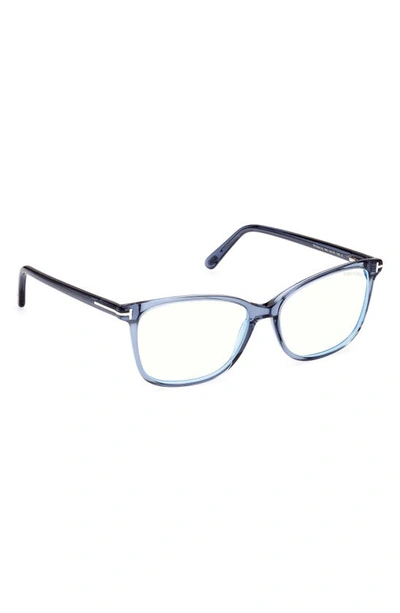 Shop Tom Ford 56mm Rectangular Blue Light Blocking Glasses In Shiny Blue