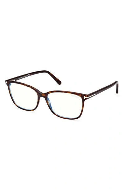 Tom Ford 56mm Rectangular Blue Light Blocking Glasses In Dark Havana