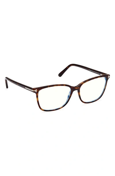 Tom Ford 56mm Rectangular Blue Light Blocking Glasses In Dark Havana
