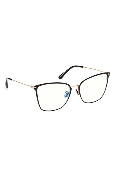 Shop Tom Ford 56mm Butterfly Blue Light Blocking Glasses In Shiny Black