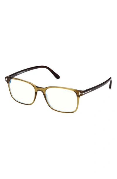 Tom Ford 53mm Rectangular Blue Light Blocking Glasses In Shiny Dark Green