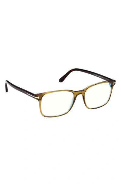 Tom Ford 53mm Rectangular Blue Light Blocking Glasses In Shiny Dark Green