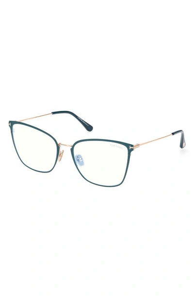 Tom Ford 56mm Butterfly Blue Light Blocking Glasses In Shiny Turquoise