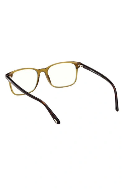 Tom Ford 53mm Rectangular Blue Light Blocking Glasses In Shiny Dark Green