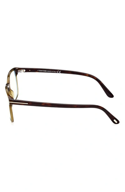 Tom Ford 53mm Rectangular Blue Light Blocking Glasses In Shiny Dark Green