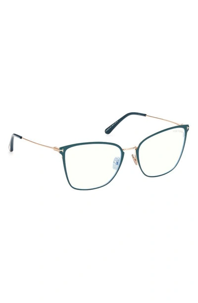 Tom Ford 56mm Butterfly Blue Light Blocking Glasses In Shiny Turquoise