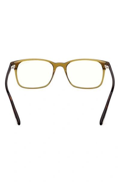 Tom Ford 53mm Rectangular Blue Light Blocking Glasses In Shiny Dark Green