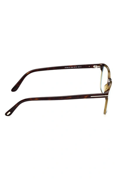 Tom Ford 53mm Rectangular Blue Light Blocking Glasses In Shiny Dark Green