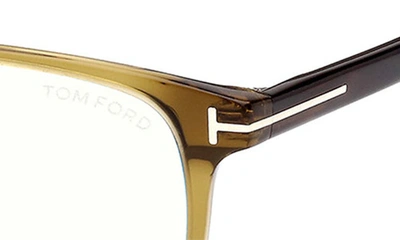 Tom Ford 53mm Rectangular Blue Light Blocking Glasses In Shiny Dark Green