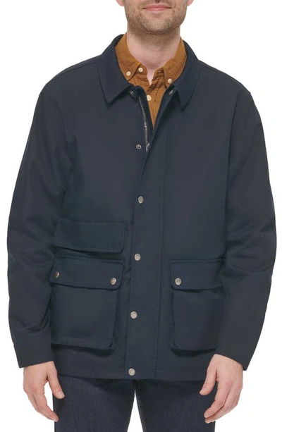 Shop Cole Haan Waxed Cotton Rain Shirt Jacket In Navy