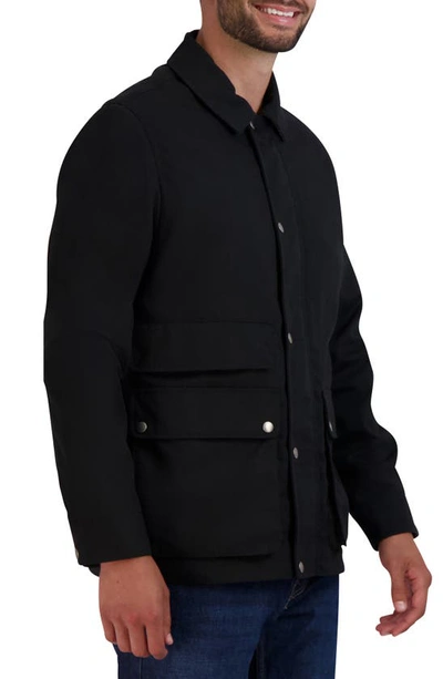 Shop Cole Haan Waxed Cotton Rain Shirt Jacket In Black