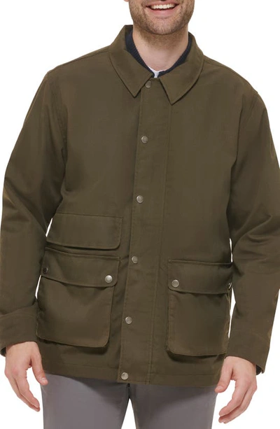 Shop Cole Haan Waxed Cotton Rain Shirt Jacket In Olive