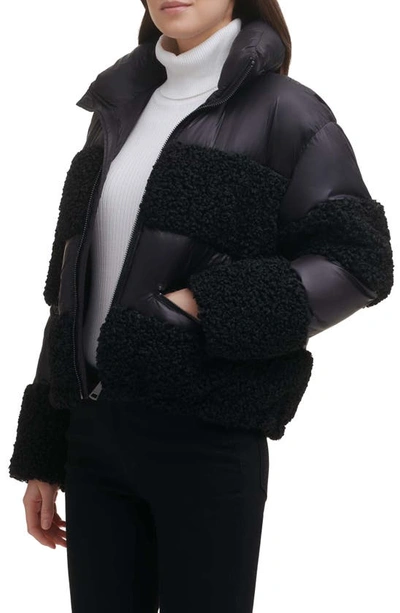 Shop Dkny Teddy Faux Fur Puffer Jacket In Black