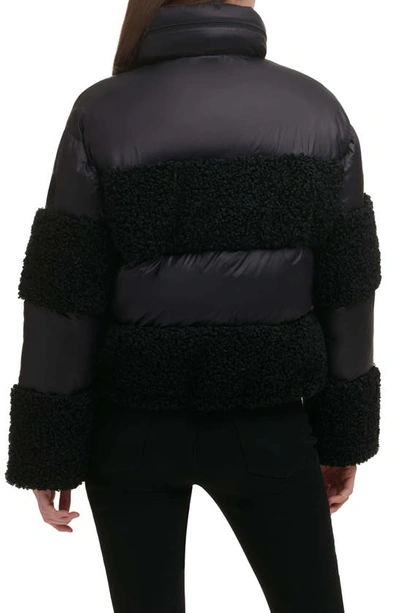 Shop Dkny Teddy Faux Fur Puffer Jacket In Black