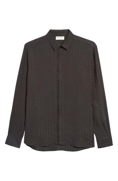 Shop Saint Laurent Tonal Pattern Silk Button-up Shirt In Noir