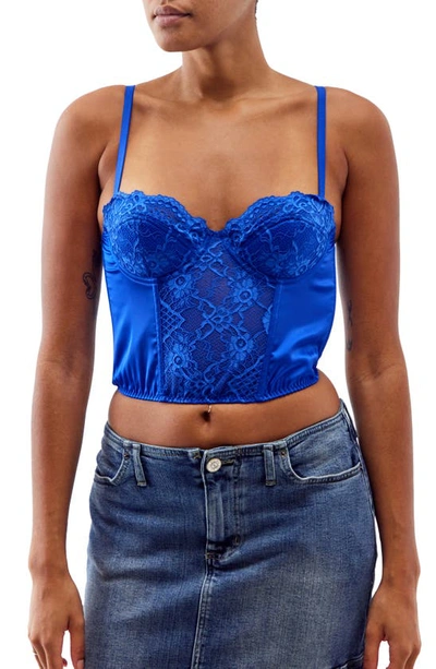Shop Bdg Urban Outfitters Lace & Satin Corset Crop Top In Blue